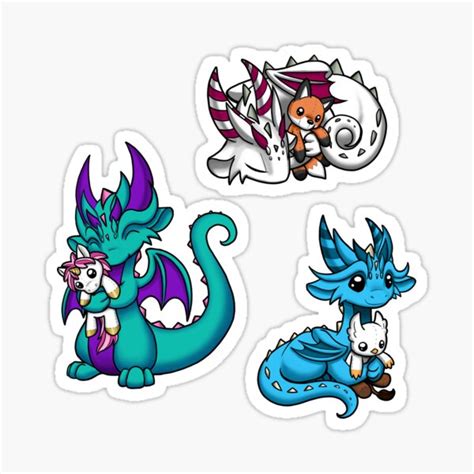Dragons With Plushies Sticker Pack 3 Sticker For Sale By Bgolins