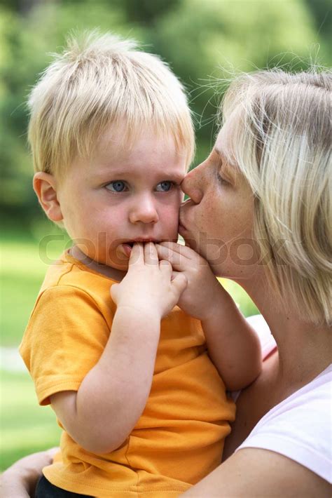 Young Mother Giving Crying Baby Son Comfort Stock Image Colourbox