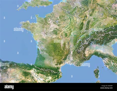 France Satellite Image With Bump Effect With Border Stock Photo Alamy