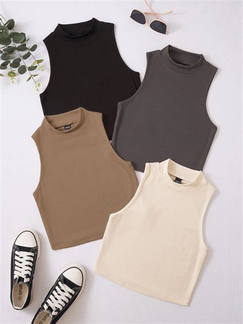 Plus 4pcs Solid Ribbed Knit Tank Top Shein Usa