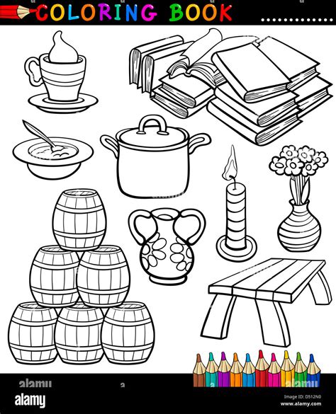 Coloring Book Black And White Cartoon Illustration Of Different Objects