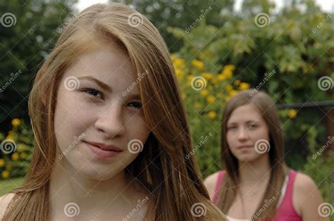 Teenage Girls In The Garden Stock Image Image Of Issue Smiling 15457045