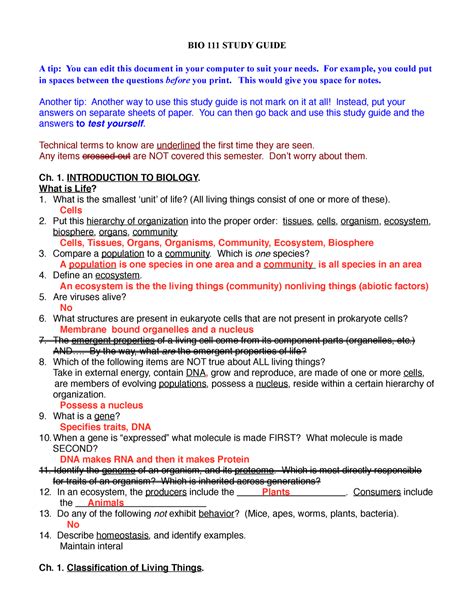 Complete Bio Study Guide Bio Study Tip You Can Edit This Document In