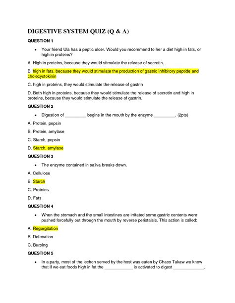 Solution Digestive System Quiz Question And Answers Studypool