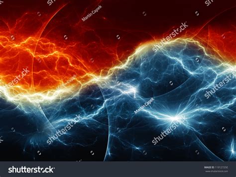 Fire And Ice Abstract Fractal Lightning Stock Photo