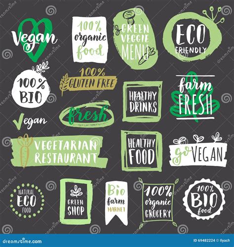 Fresh Healthy Organic Vegan Food Labels And Tags Set Stock Illustration