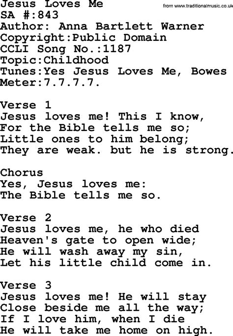 Salvation Army Hymnal Song Jesus Loves Me With Lyrics And Pdf