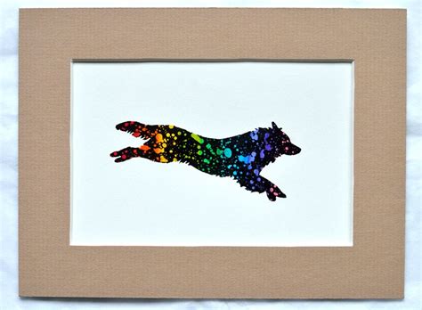 Border Collie Jumping Agility Silhouette Rainbow Painting Etsy