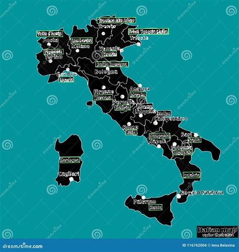 Mappa Dellitalia Con Le Regioni Italiane Vettore Illustrazione