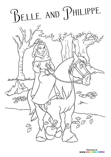 Princess Belle And Philippe In The Woods Coloring Pages For Kids