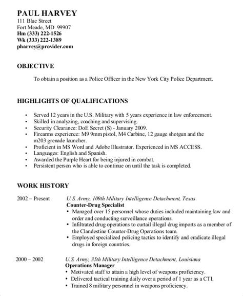 Military Resume 8 Free Word Pdf Documents Download