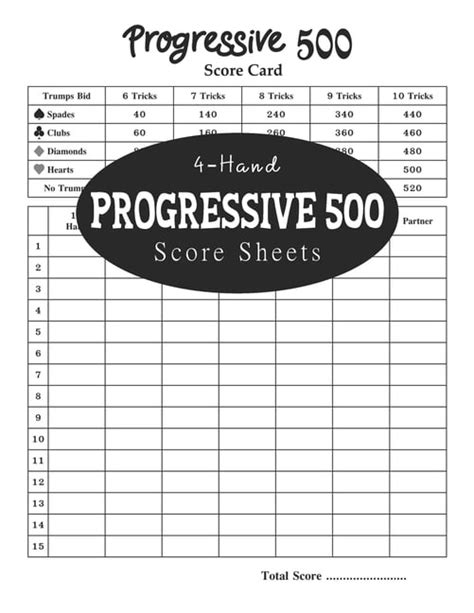 Progressive 500 Score Sheets 4 Hand Progressive 500 Keeper Score