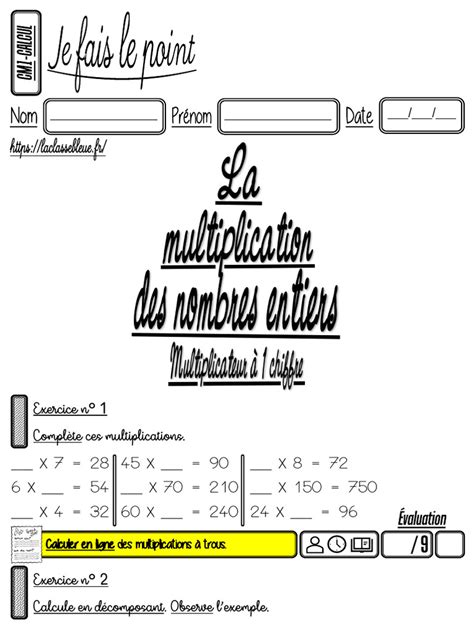 La Multiplication Des Nombres Entiers Cm1 Pdf