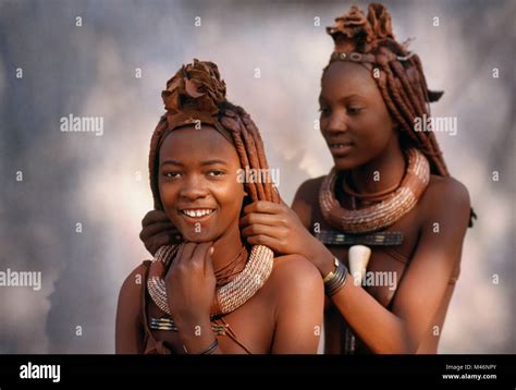 Namibia Kaokoveld Near Opuwo Himba Tribe Women Arranging Their Hair