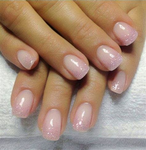 Gel Backfill With Led Polish Natural Pink And Silver Sprinkle French Acrylic Gel Nail Art