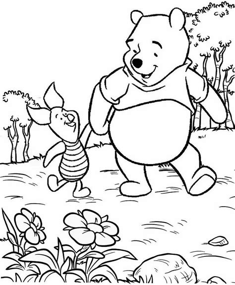 Free printable coloring pages winnie the pooh coloring sheets. winnie the pooh and Piglet walking Coloring Page - Mitraland