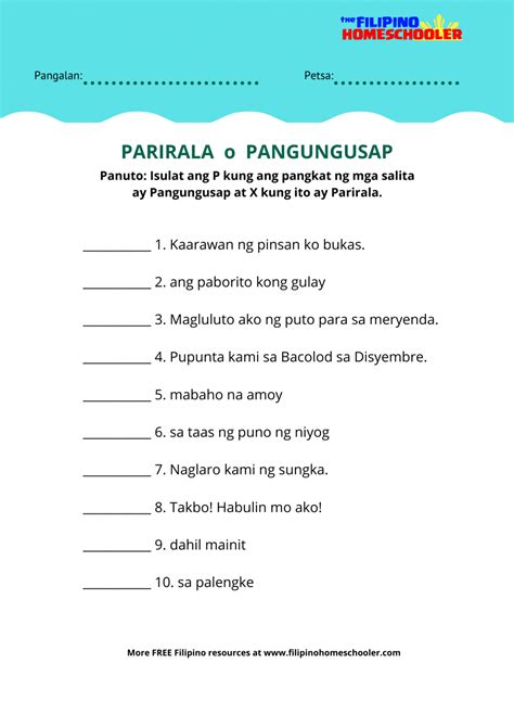 Pangungusap At Parirala At Mga Halimbawa The Filipino Homeschooler