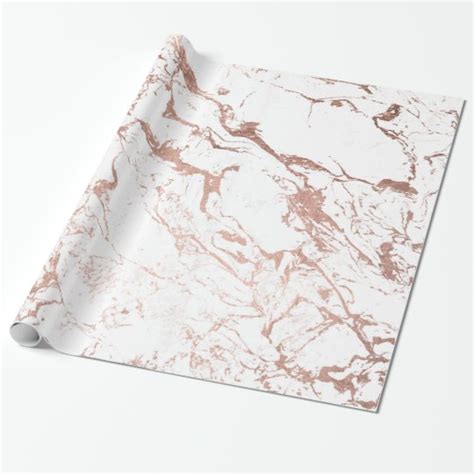 Modern Chic Faux Rose Gold White Marble Wrapping Paper