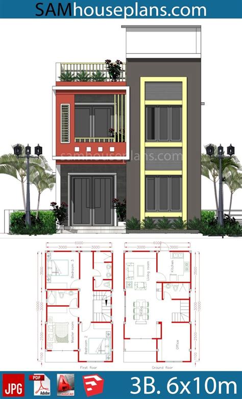 House Plans 6x10m With 3 Bedrooms En 2020 Planos Arquitectónicos De