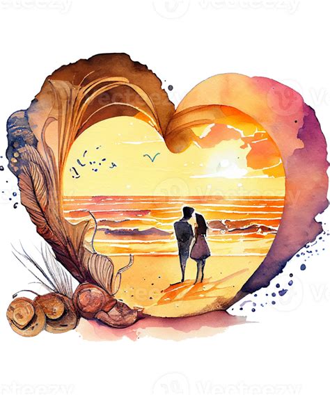 Free Beach Heart Watercolor Ai Generative 23476721 Png With Transparent