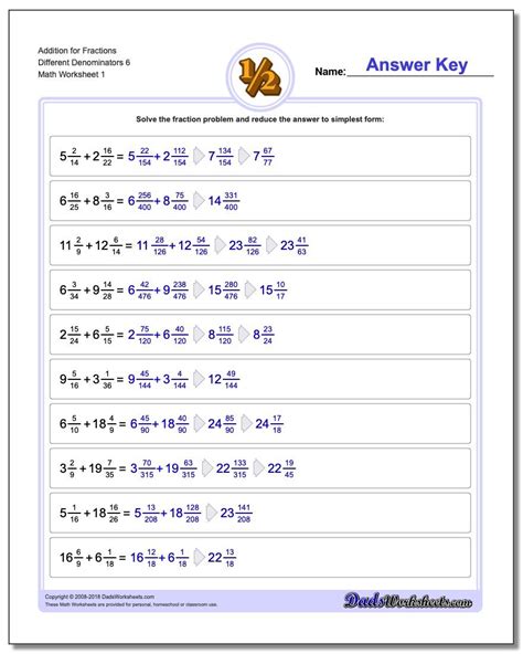 Fractions worksheets adding three fractions worksheets. Different Denominators