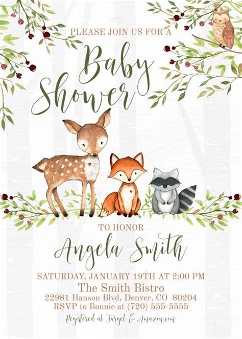 Woodland Animals Baby Shower Invitation Greenery Editable Etsy