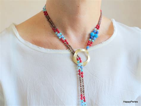 Boho Beaded Lariat Necklace For Women Colorful Gemstone Long Etsy
