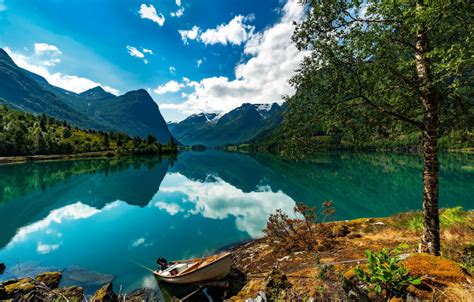 Wallpaper The Sky Clouds Trees Mountains Lake Norway