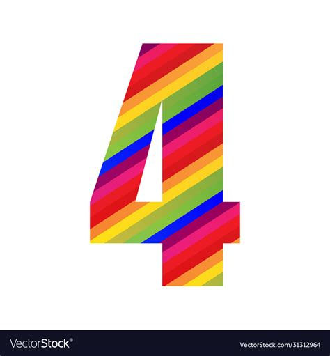 4 Number Rainbow Style Numeral Digit Colorful Vector Image