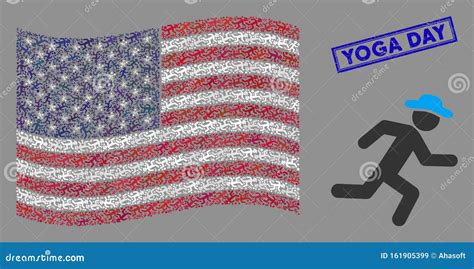 United States Flag Collage Of Running Gentleman And Scratched Yoga Day