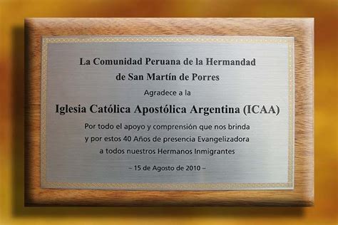 Iglesia CatÓlica ApostÓlica Argentina Obsequio En Reconocimiento A La