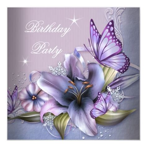 Pretty Purple Pink Butterfly Flowers Birthday Card Zazzle