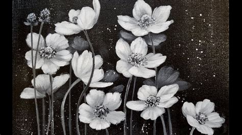 Easy Black And White Floral Acrylic Painting Tutorial For