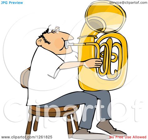 Clipart Of A Chubby Caucasian Man Sitting And Playing A Tuba Royalty