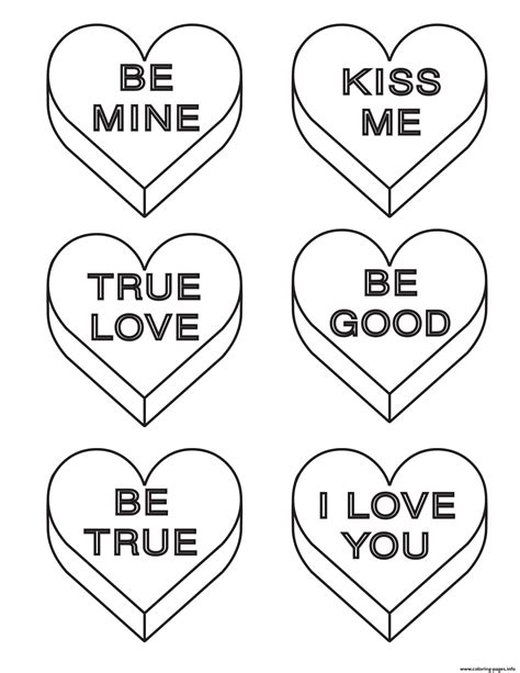 Print Valentine Conversation Hearts Coloring Pages Heart Coloring