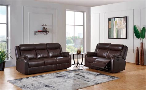 Brown Upholstered Reclining Three Piece Sofa Set Traditional Style Las