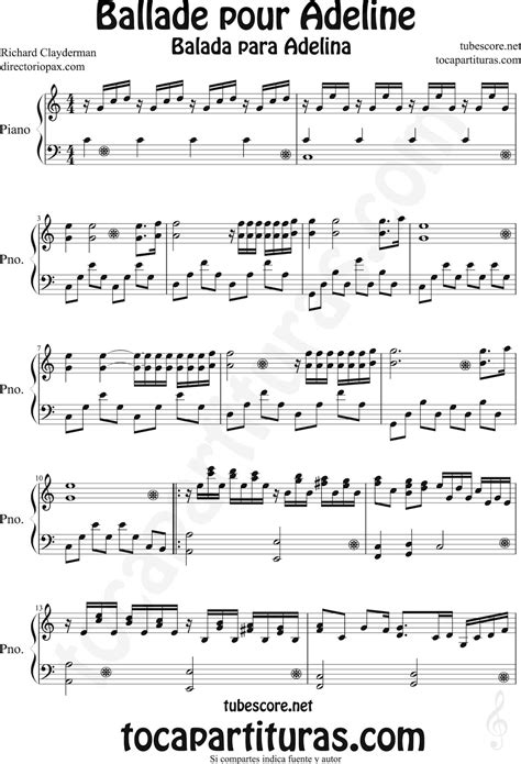 Tocapartituras Balada Para Adelina De Paul De Senneville Partitura Para Piano Adaptación Fácil