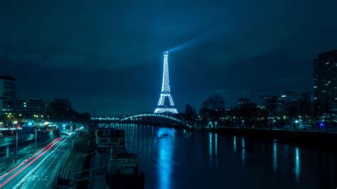 Blue Lighting Paris Eiffel Tower France During Nighttime 4k Hd Travel