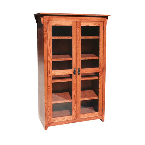Oak Bookcase With Doors Wooden Cabinets Vintage