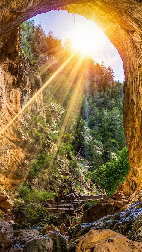 Mountain Cliff Cave Sunshine Scenery Iphone 6 Wallpaper