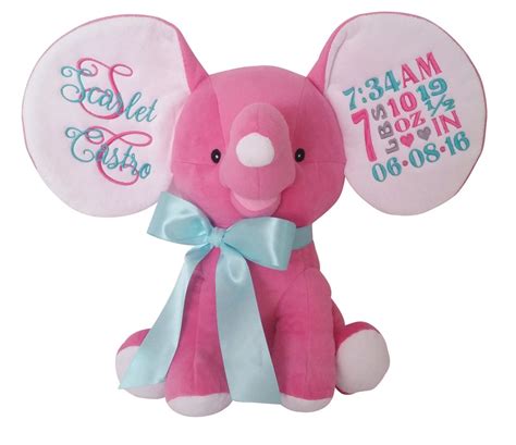 Personalized Stuffed Animal Plush Elephant Baby Birth Etsy