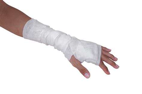 Gauze Bandage Patient With Hand Wrap Injury Isolated On White
