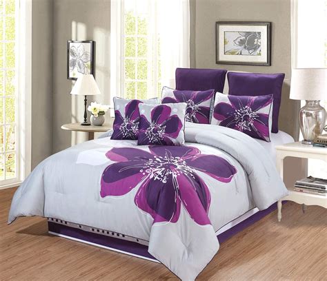 Amazon Com GrandLinen 6 Piece Grey Purple Dark Purple Floral