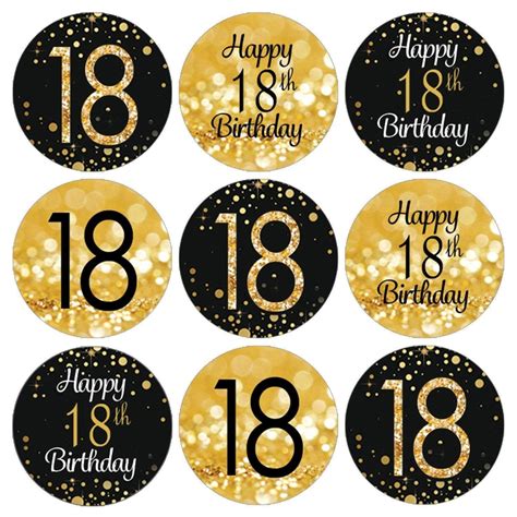 18th Birthday Black And Gold Party Favor Stickers Fits On Hershey