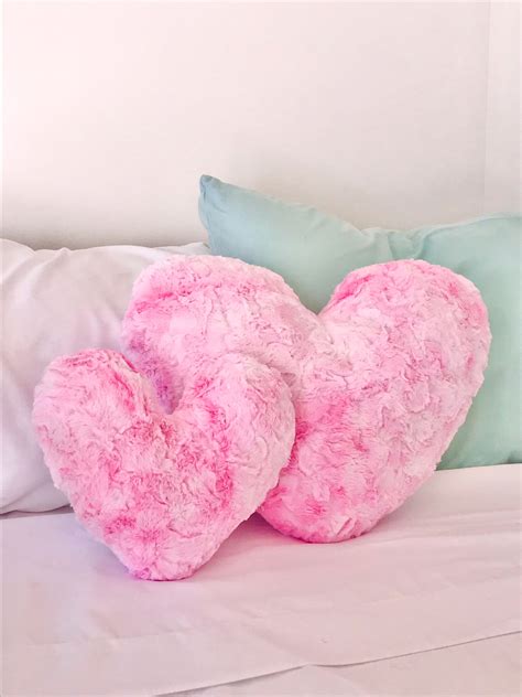 Pink Heart Pillow Heart Shaped Pillow Fluffy Heart Pillow Etsy