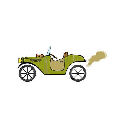 Green Vintage Car In Cartoon Style On White Background Stock Vector