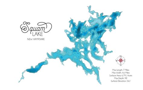 Squam Lake New Hampshire Modern Bathymetric Map Topographic Etsy
