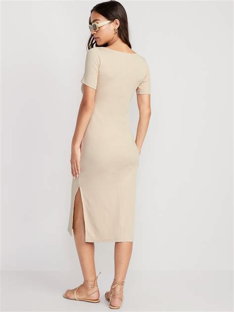 Fitted Rib Knit Scoop Neck Midi Dress Old Navy