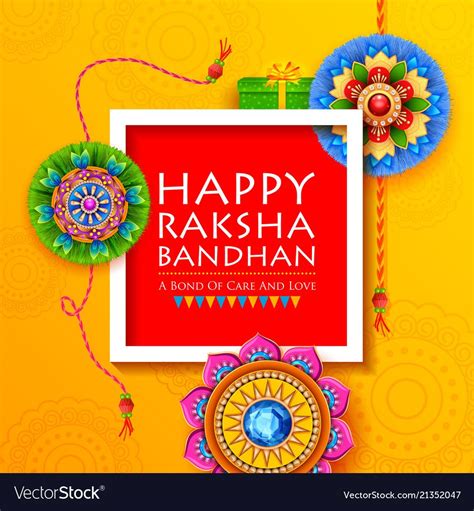 Greeting Card With Decorative Rakhi For Raksha Vector Image Happy