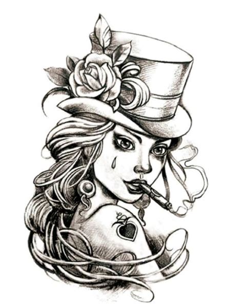 lady w tophat temporary tattoo in 2020 skull girl tattoo sketch tattoo design girl tattoos